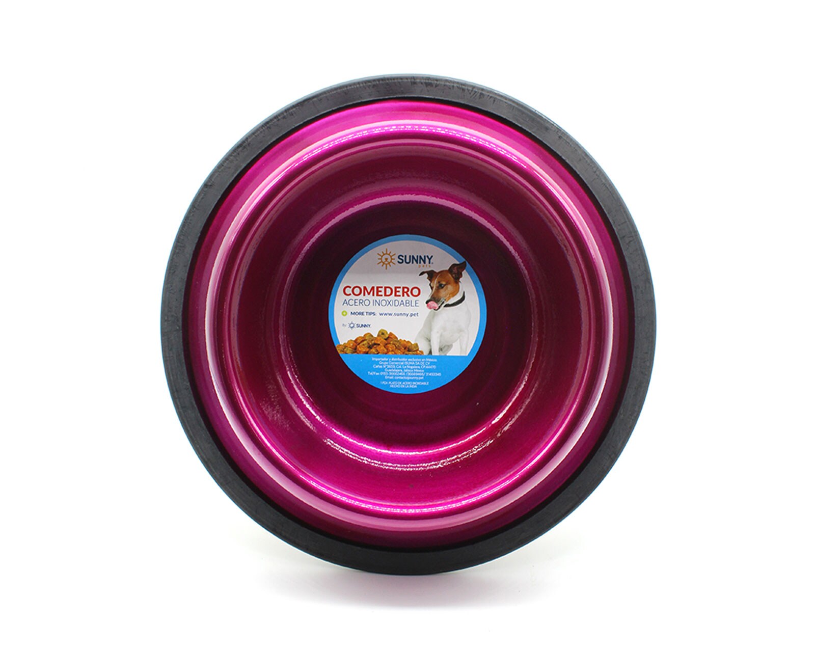 Plato Para Mascota Sunny Color Rosa De 32 Oz De Acero Inoxidable