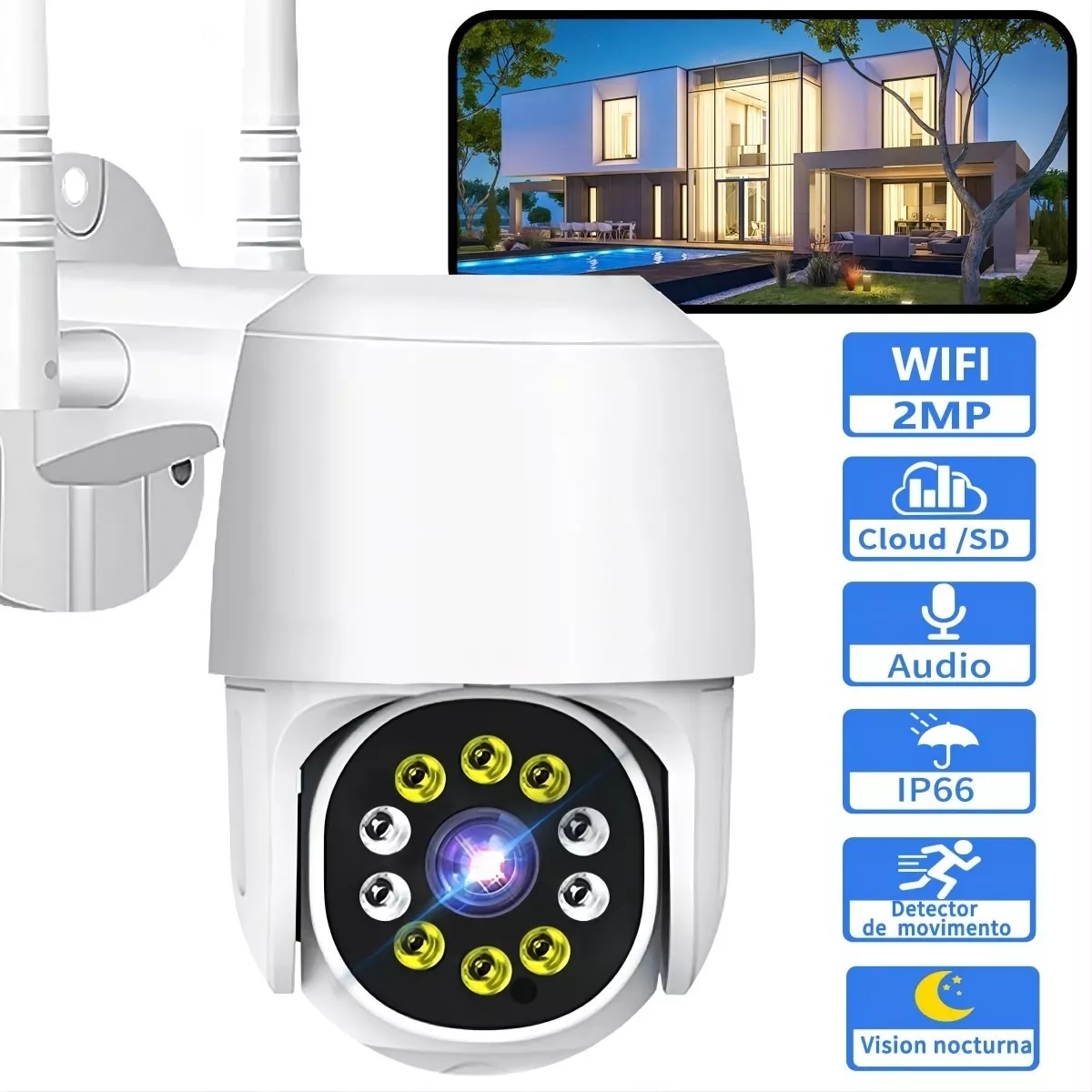 Cámara De Seguridad Eo Safe Imports Esi 6865 Color Blanco Wifi Hd 1080p