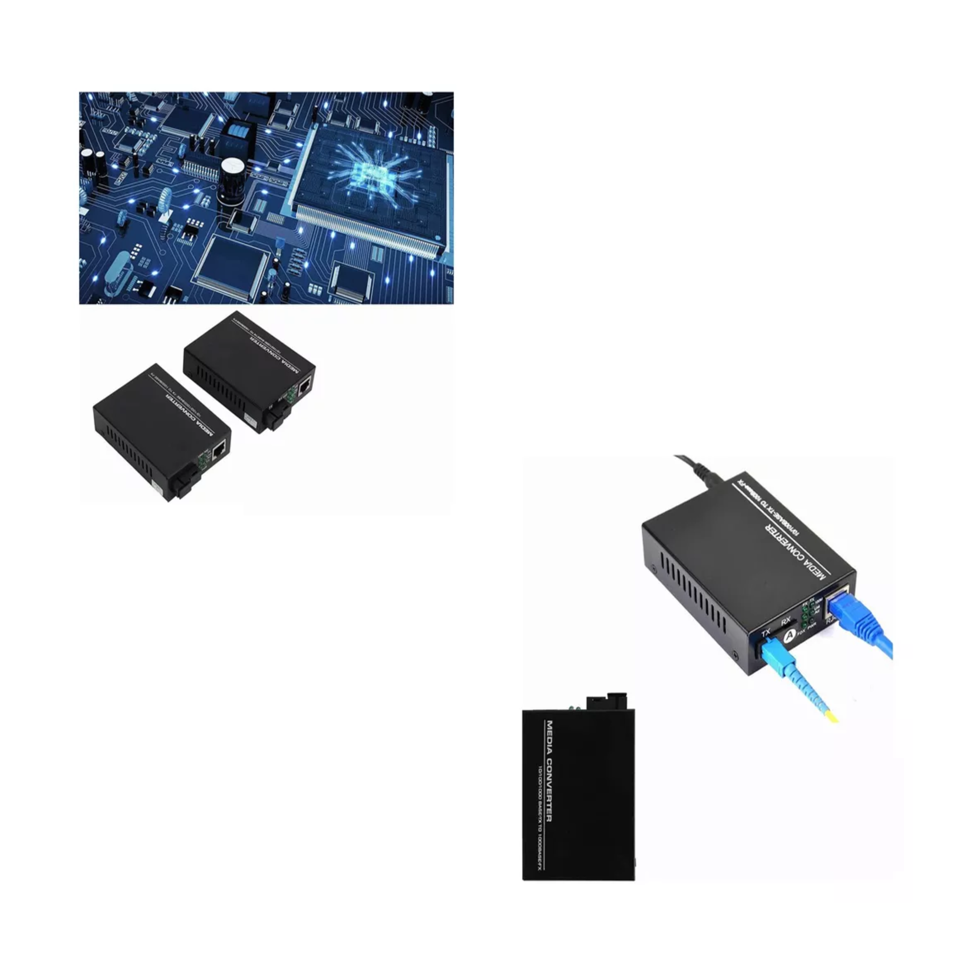 Convertidor De Par Medio Ethernet 100 1000 De Fibra Óptica Negro