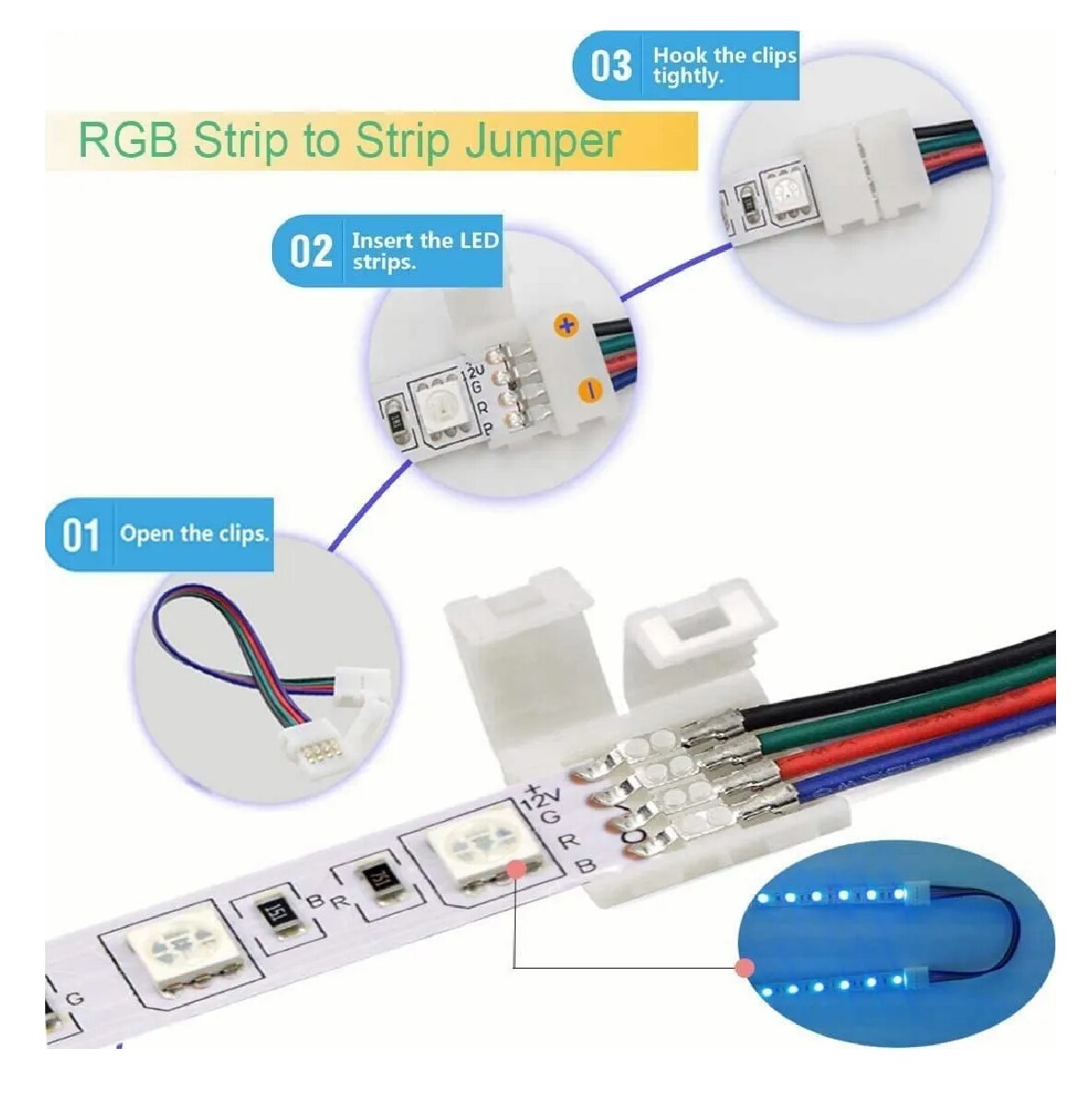 Kit Conectores De Broche Para Unir Tira Led Rgb Eo Safe Imports Esi