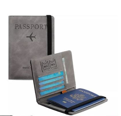 Porta Pasaporte Documentos Funda Protectora Viaje Con Rfid Color Gris