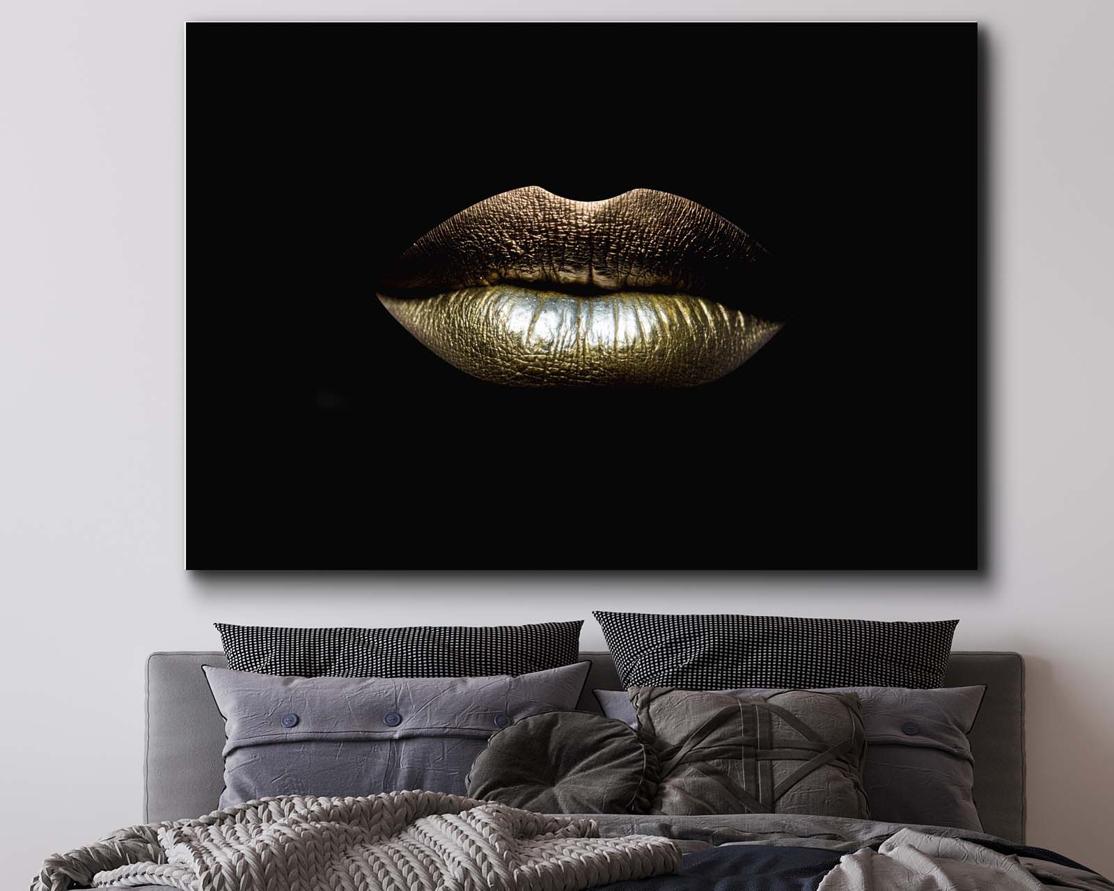 Cuadro Decorativo Canvas Art Bonito Labios Dorados Multicolor X