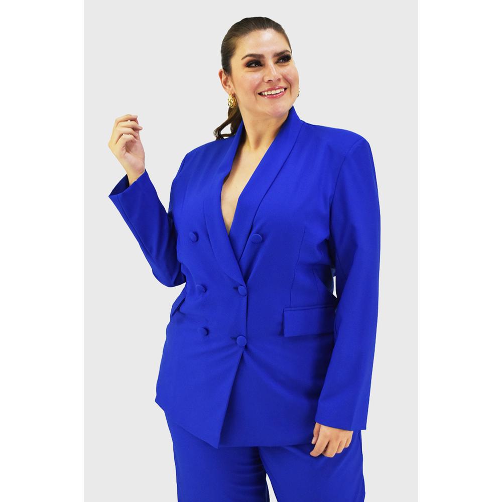 Blazer Doble Botonadura Roman Fashion Azul Rey Tallas Extras Para Mujer