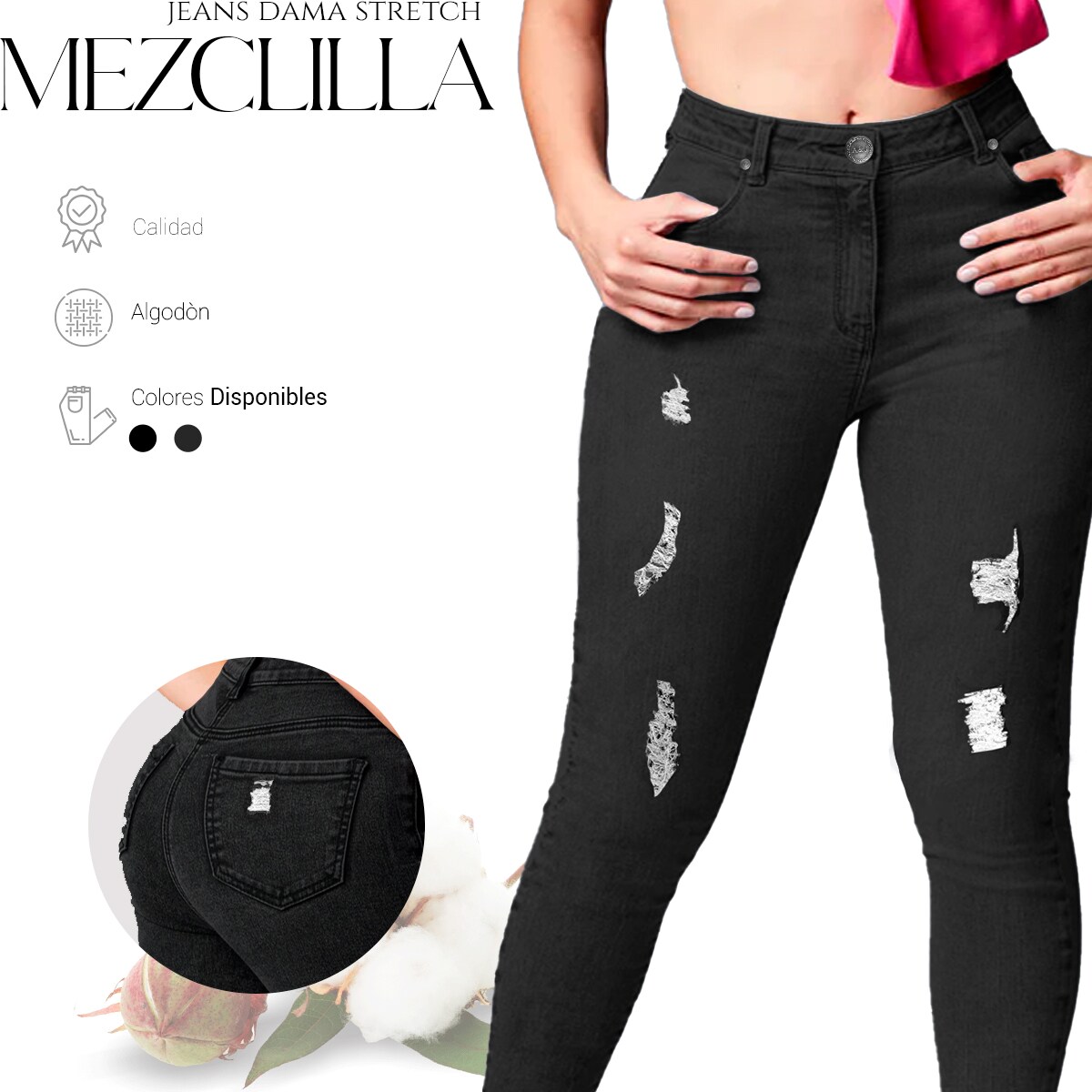 Jeans De Dama Shendy Vendy Stretch Mezclilla Levanta Pompa Tiro Negro