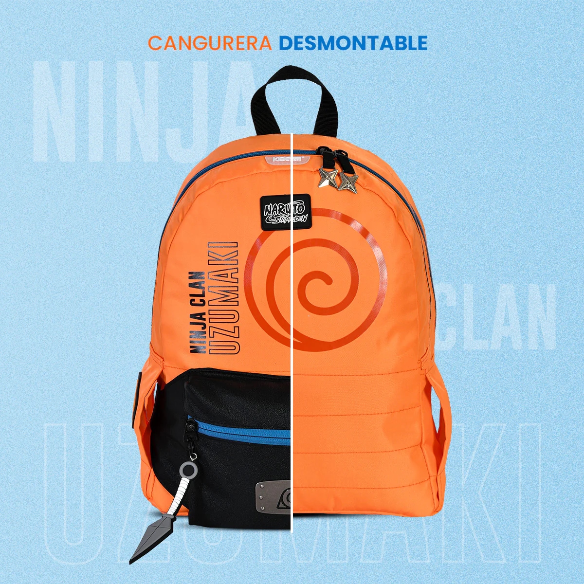 Mini Mochila Naruto Uzumaki Con Cangurera Desmontable Edición Limitada