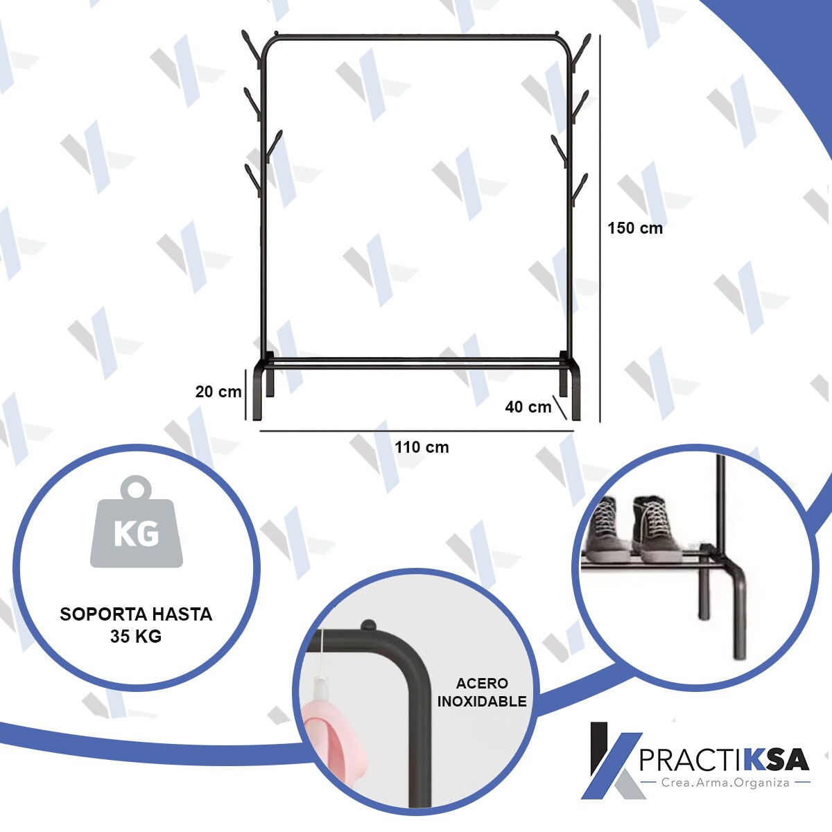 Rack Organizador Armable Practiksa Con Ganchos Color Negro Para Ropa