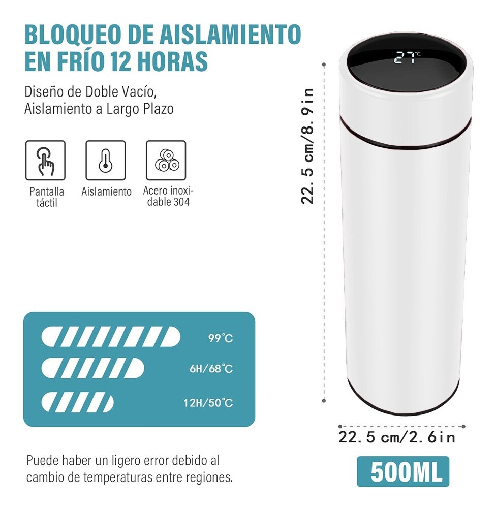 Termo Digital Inteligente De Acero Inoxidable Ml Pack Blanco