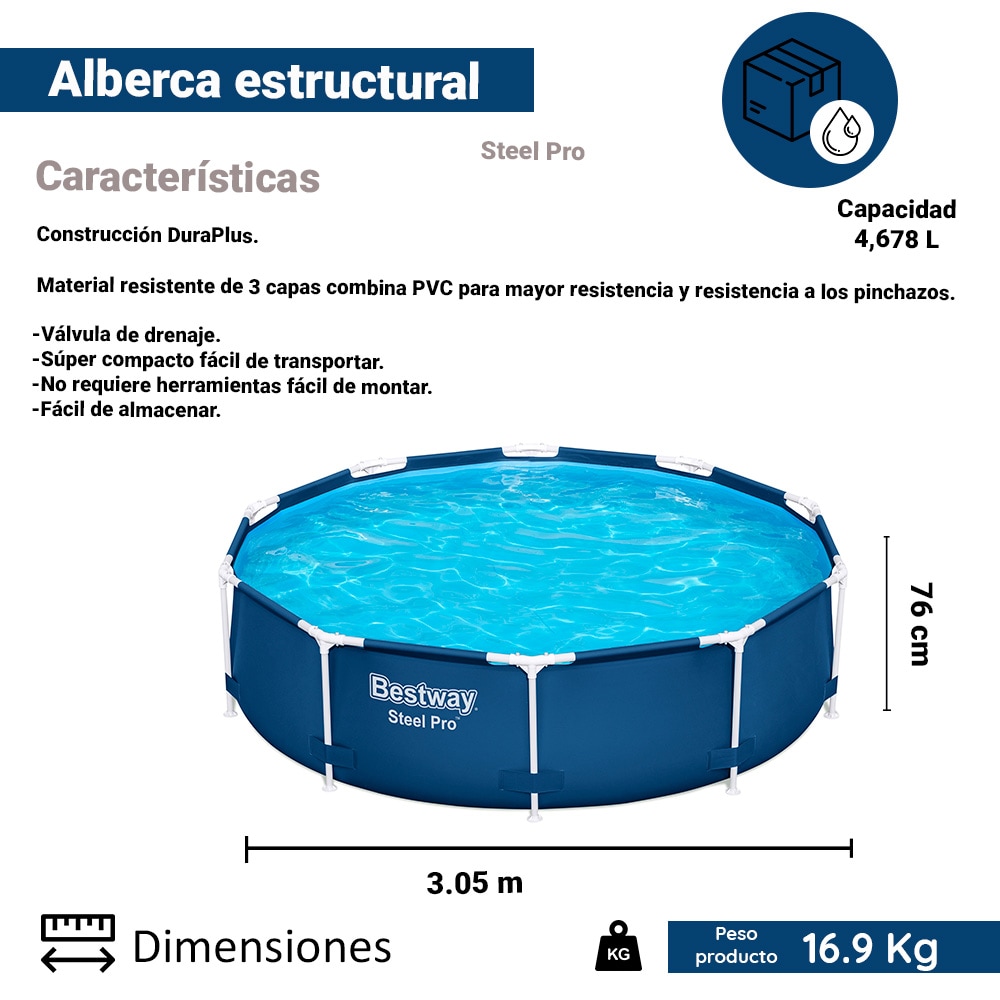 Alberca Estructural Bestway Color Azul Circular Familiar Cm