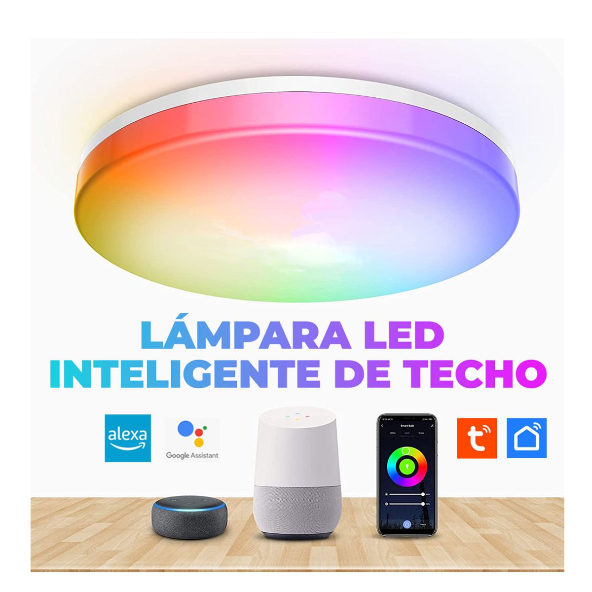 Lampara De Techo Wifi Inteligente Led Rgb App Alexa Google Elegate