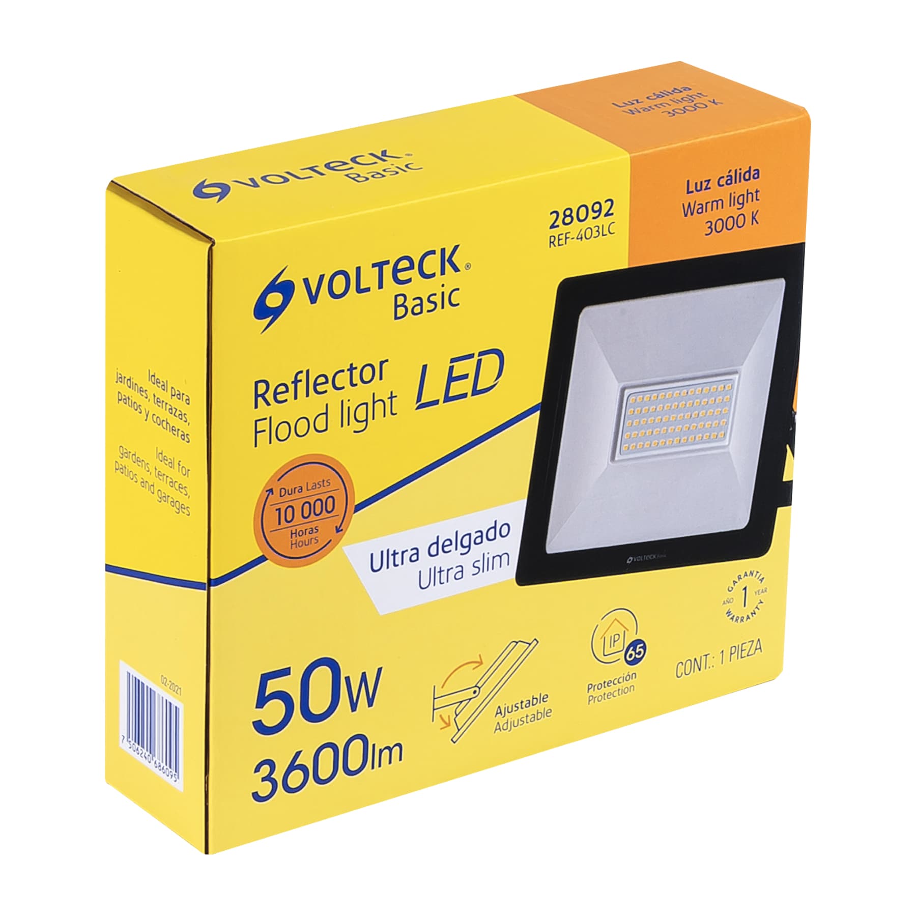 Reflector Ultra Delgado Volteck Basic Ref 403lc Color Negro Led 50 W