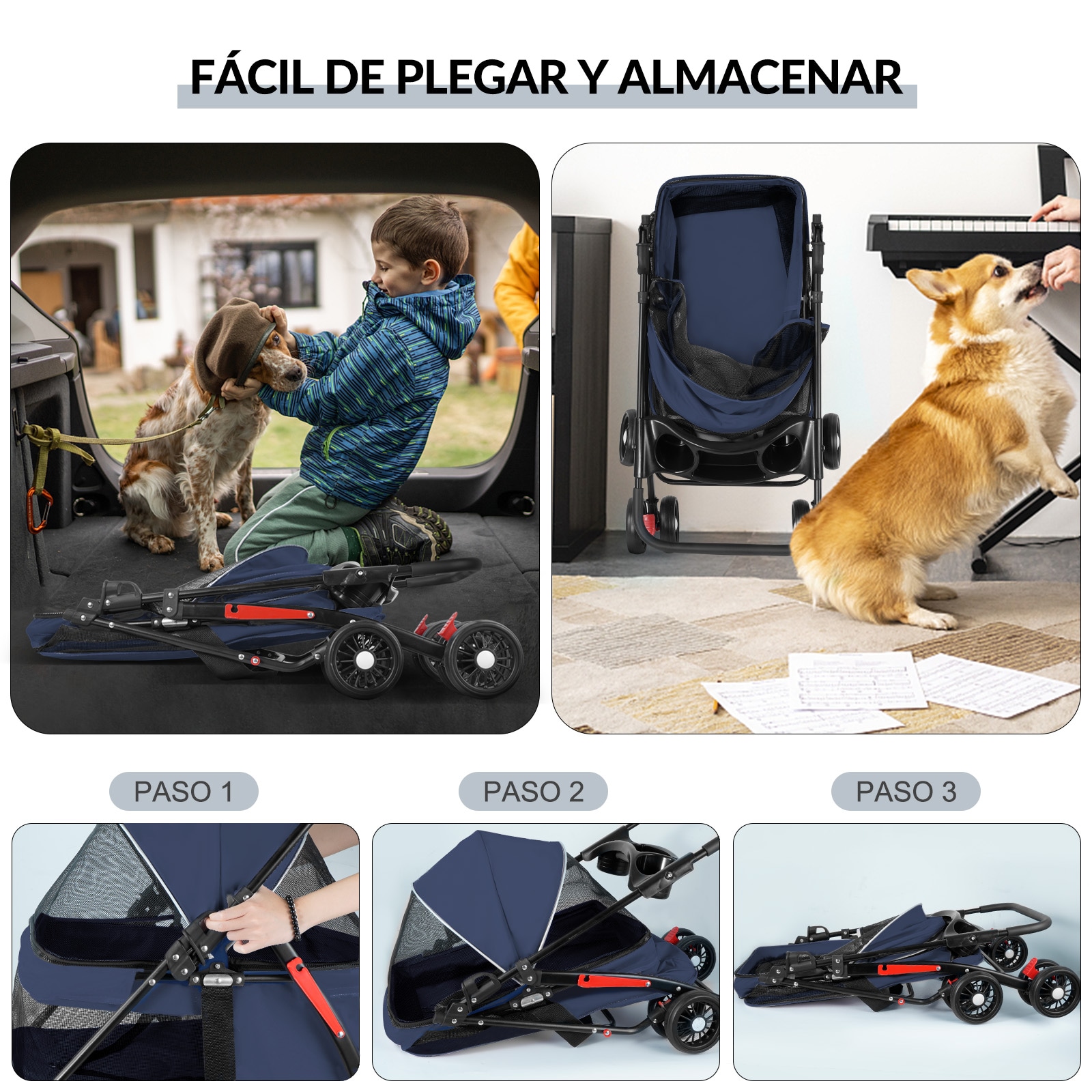 Carriola Plegable Para Perros Y Gatos Mediana Azul Coppel