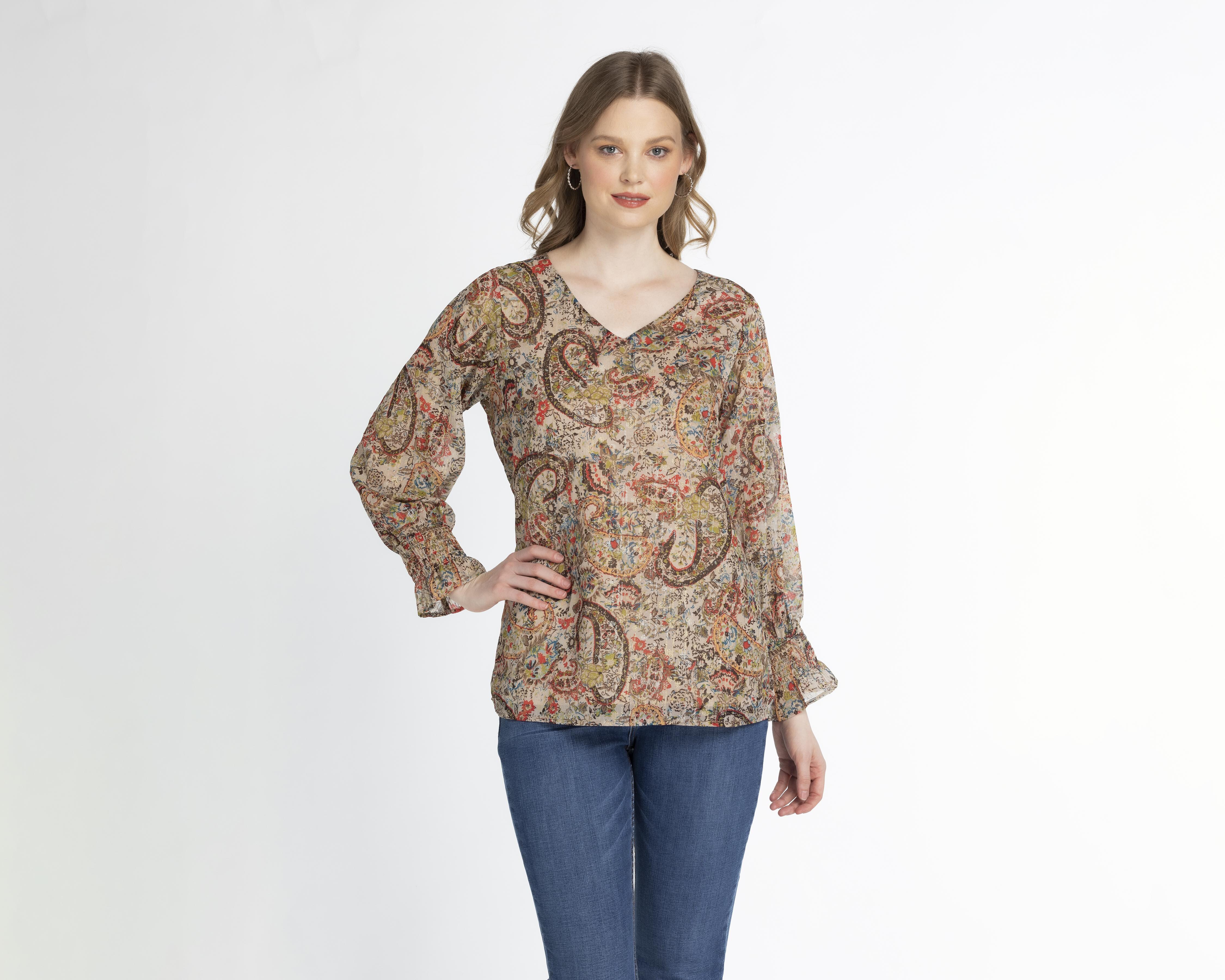 Blusa Sahara Manga 3 4 Con Estampado Paisley Coppel