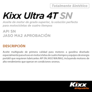 Foto 2 | Aceite Para Motocicleta Sintético Kixx Ultra 4t Sn/ma2 10w-40, 1l
