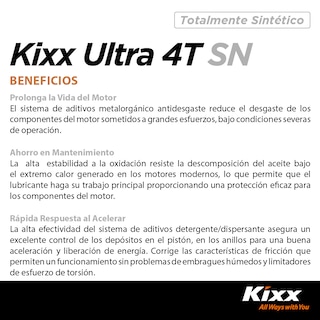 Foto 4 | Aceite Para Motocicleta Sintético Kixx Ultra 4t Sn/ma2 10w-40, 1l