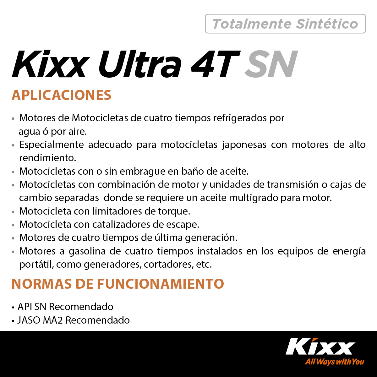 Foto 4 pulgar | Aceite Para Motocicleta Sintético Kixx Ultra 4t Sn/ma2 20w-50, 1l