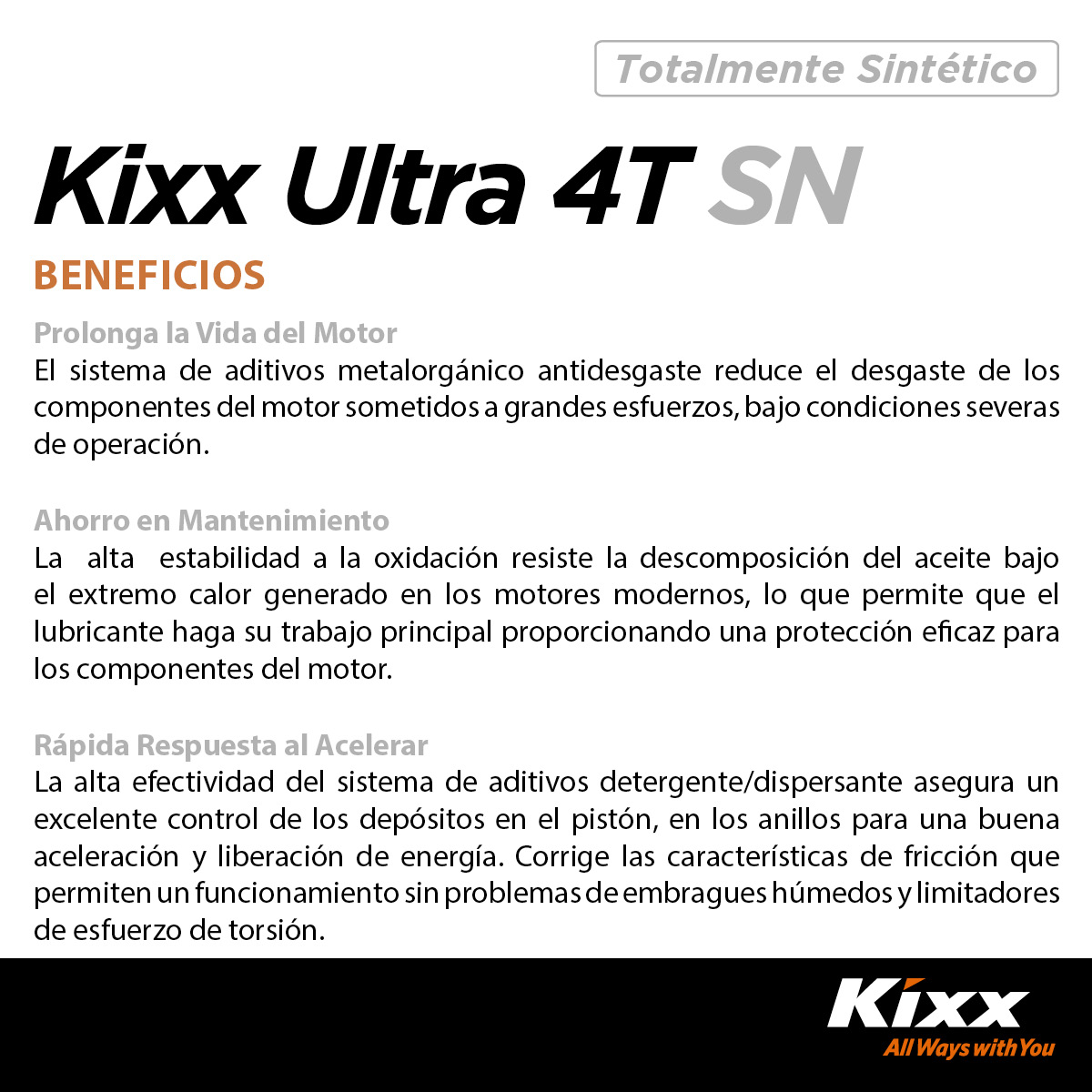 Foto 5 pulgar | Aceite Para Motocicleta Sintético Kixx Ultra 4t Sn/ma2 20w-50, 1l