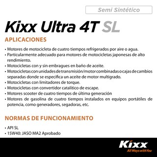 Foto 3 | Aceite Para Motocicleta Semi-sintético Kixx Ultra 4t Sl/ma2 25w-60, 1l