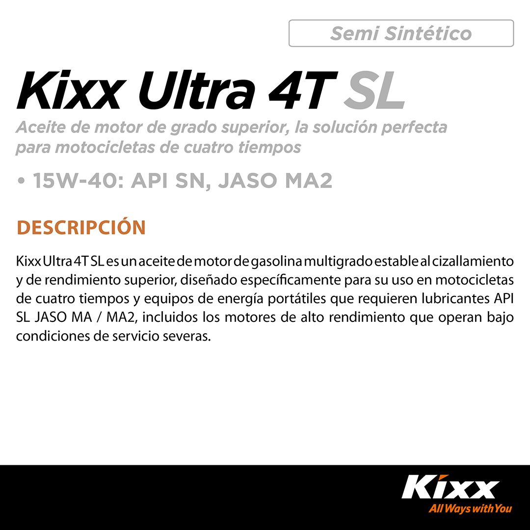 Foto 3 pulgar | Aceite Para Motocicleta Semi-sintético Kixx Ultra 4t Sl/ma2 20w-50, 1l