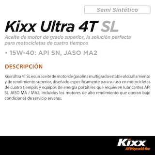 Foto 2 | Aceite Para Motocicleta Semi-sintético Kixx Ultra 4t Sl/ma2 20w-50, 1l