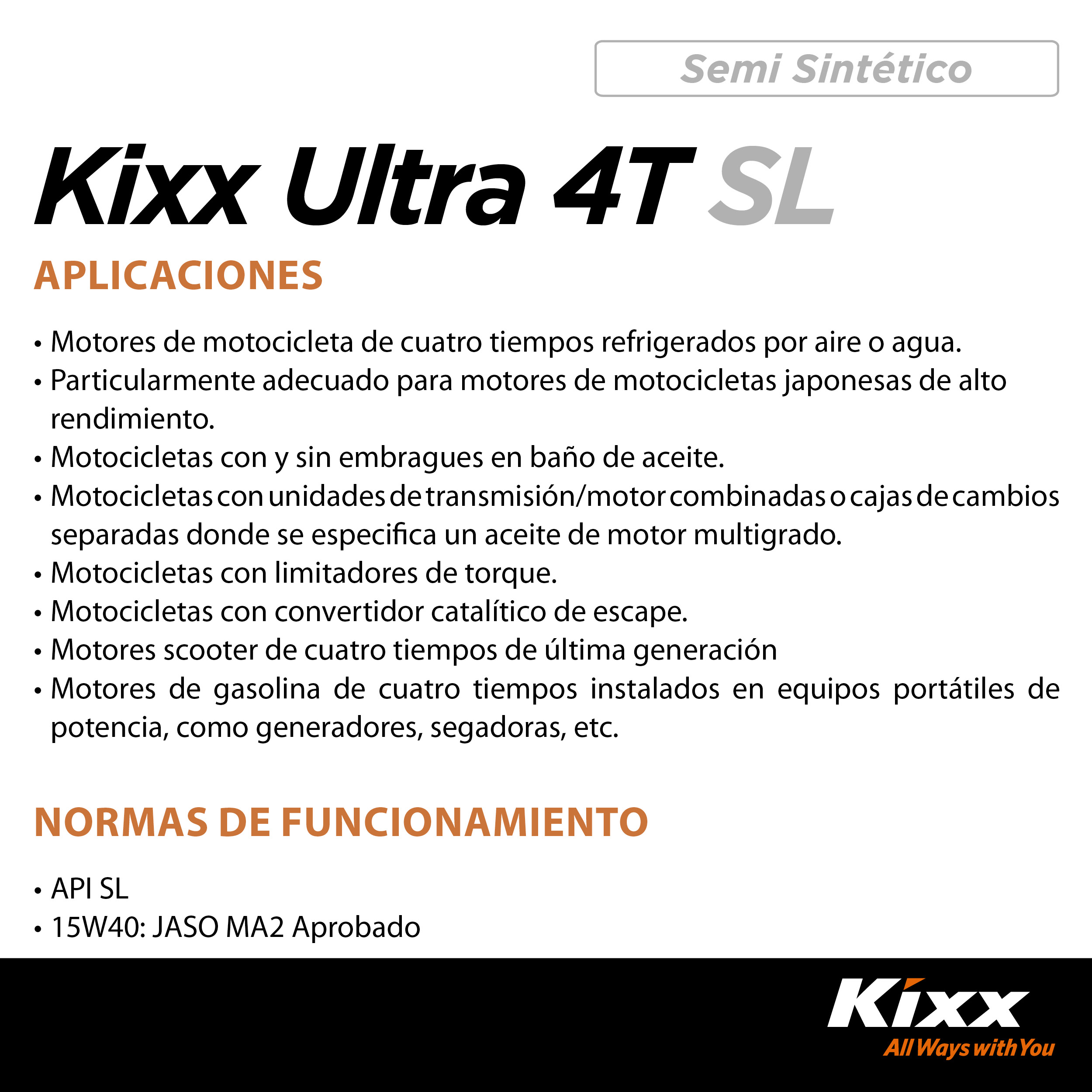 Foto 4 pulgar | Aceite Para Motocicleta Semi-sintético Kixx Ultra 4t Sl/ma2 20w-50, 1l