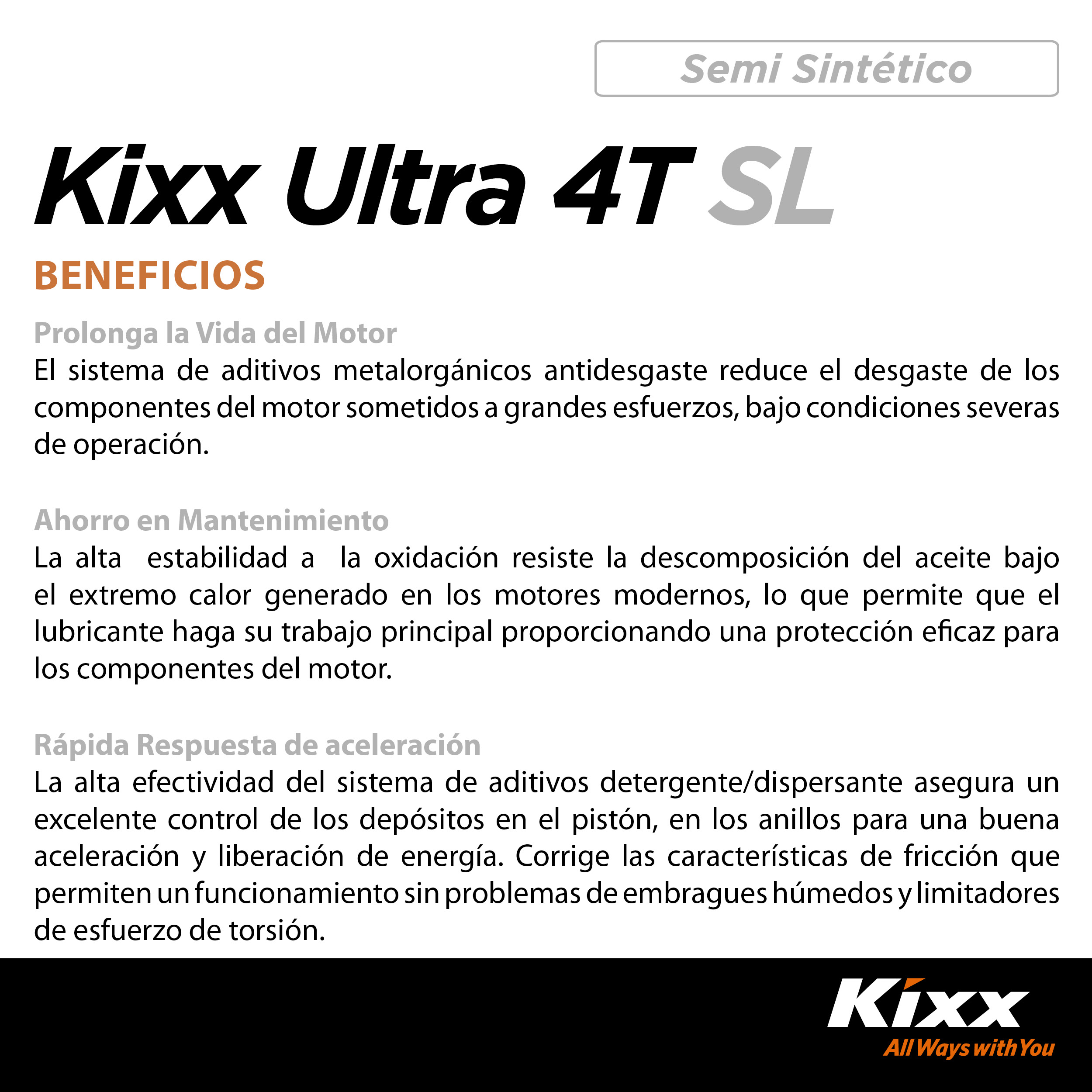 Foto 5 pulgar | Aceite Para Motocicleta Semi-sintético Kixx Ultra 4t Sl/ma2 20w-50, 1l