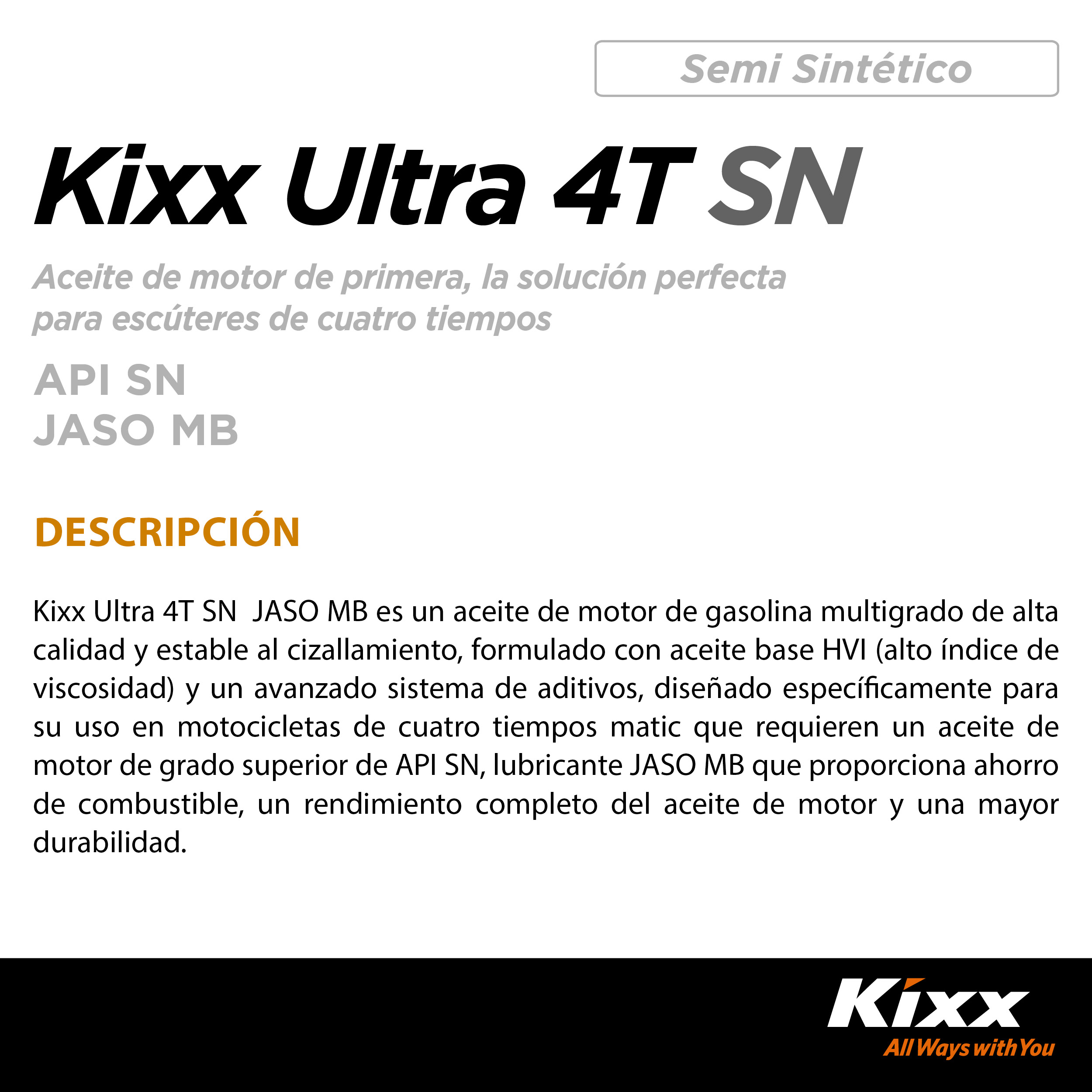 Foto 3 pulgar | Aceite Para Motocicleta Semi-sintético Kixx Ultra 4t Sn/mb 10w-30, 1l