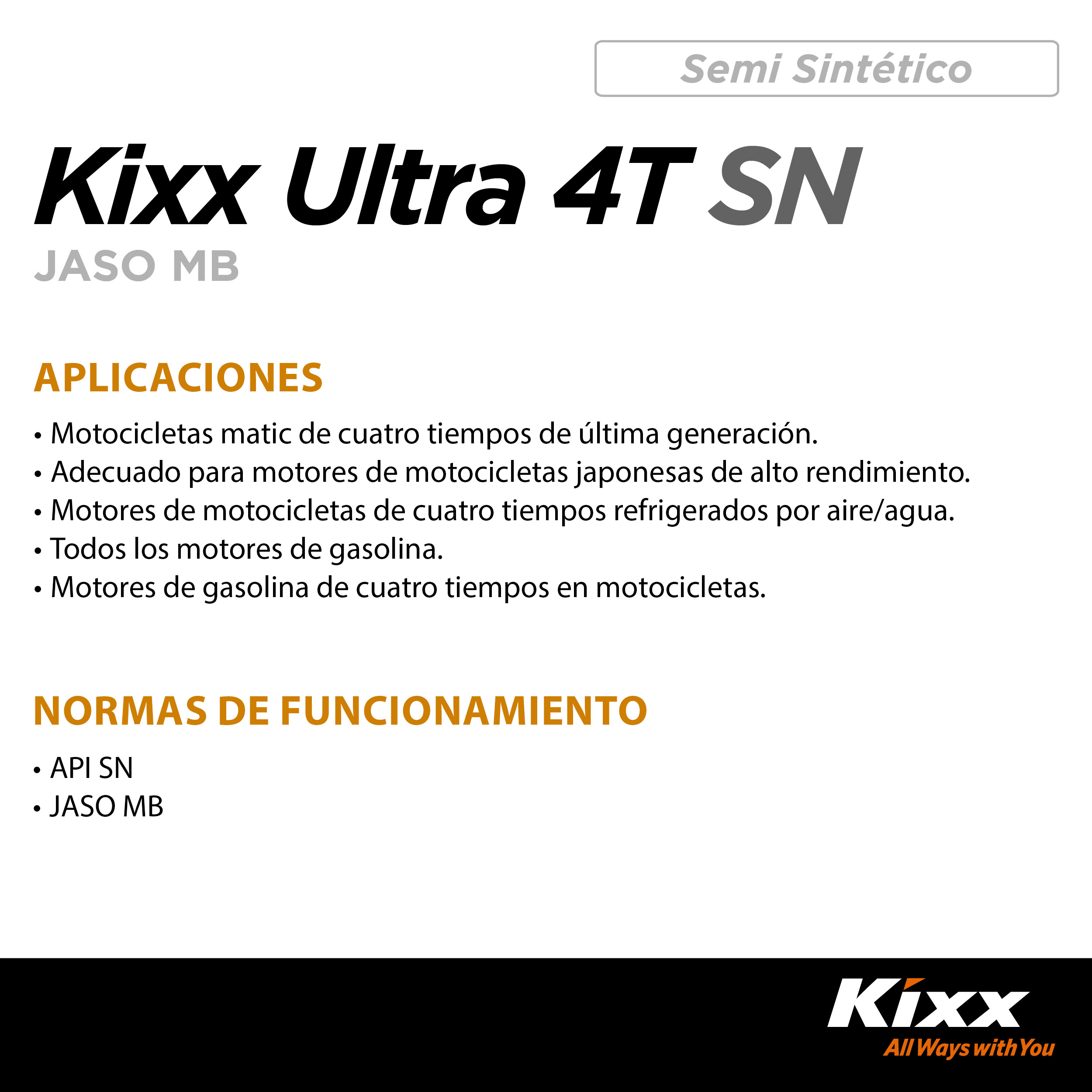 Foto 4 pulgar | Aceite Para Motocicleta Semi-sintético Kixx Ultra 4t Sn/mb 10w-30, 1l