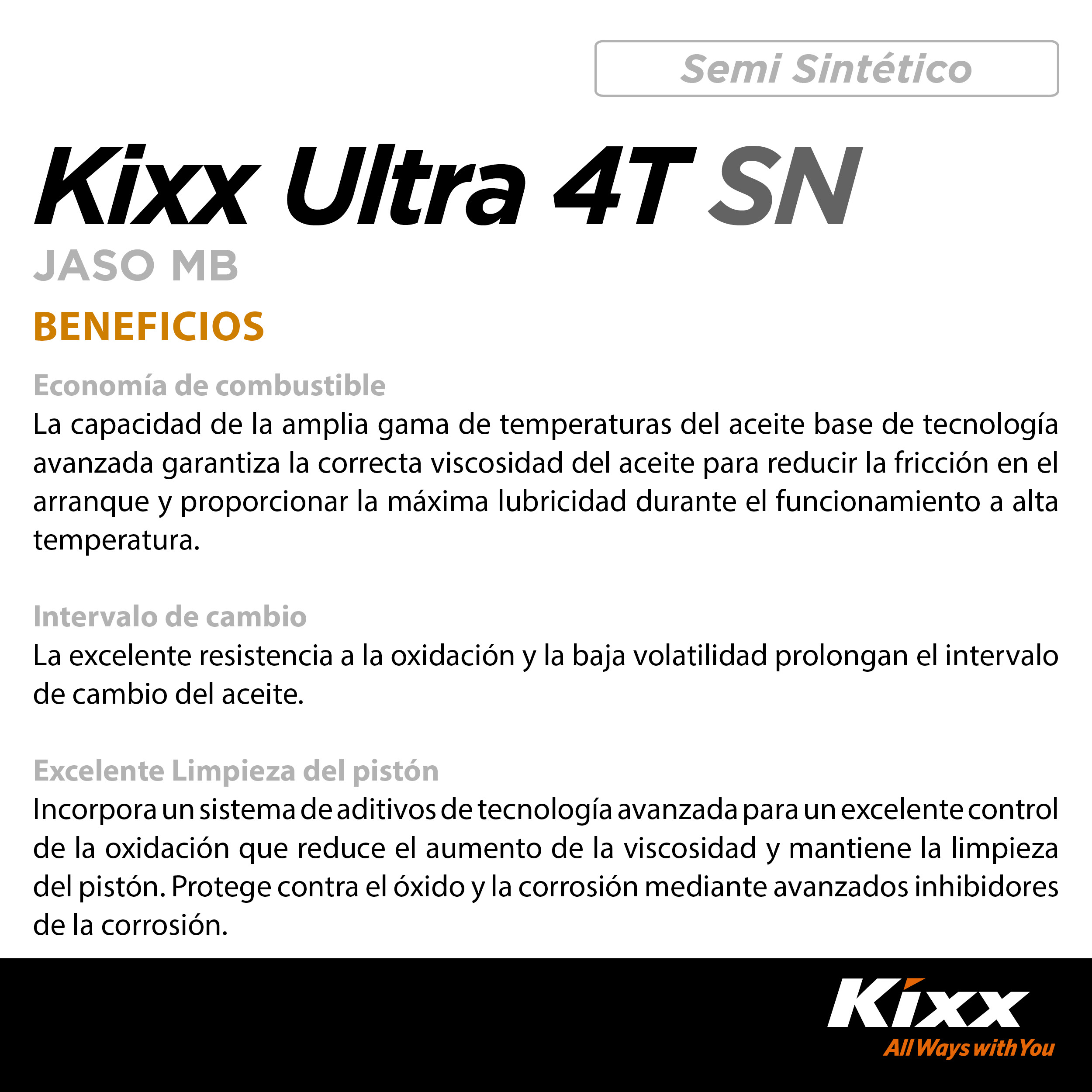 Foto 5 pulgar | Aceite Para Motocicleta Semi-sintético Kixx Ultra 4t Sn/mb 10w-30, 1l