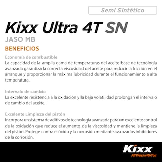 Foto 4 | Aceite Para Motocicleta Semi-sintético Kixx Ultra 4t Sn/mb 10w-30, 1l