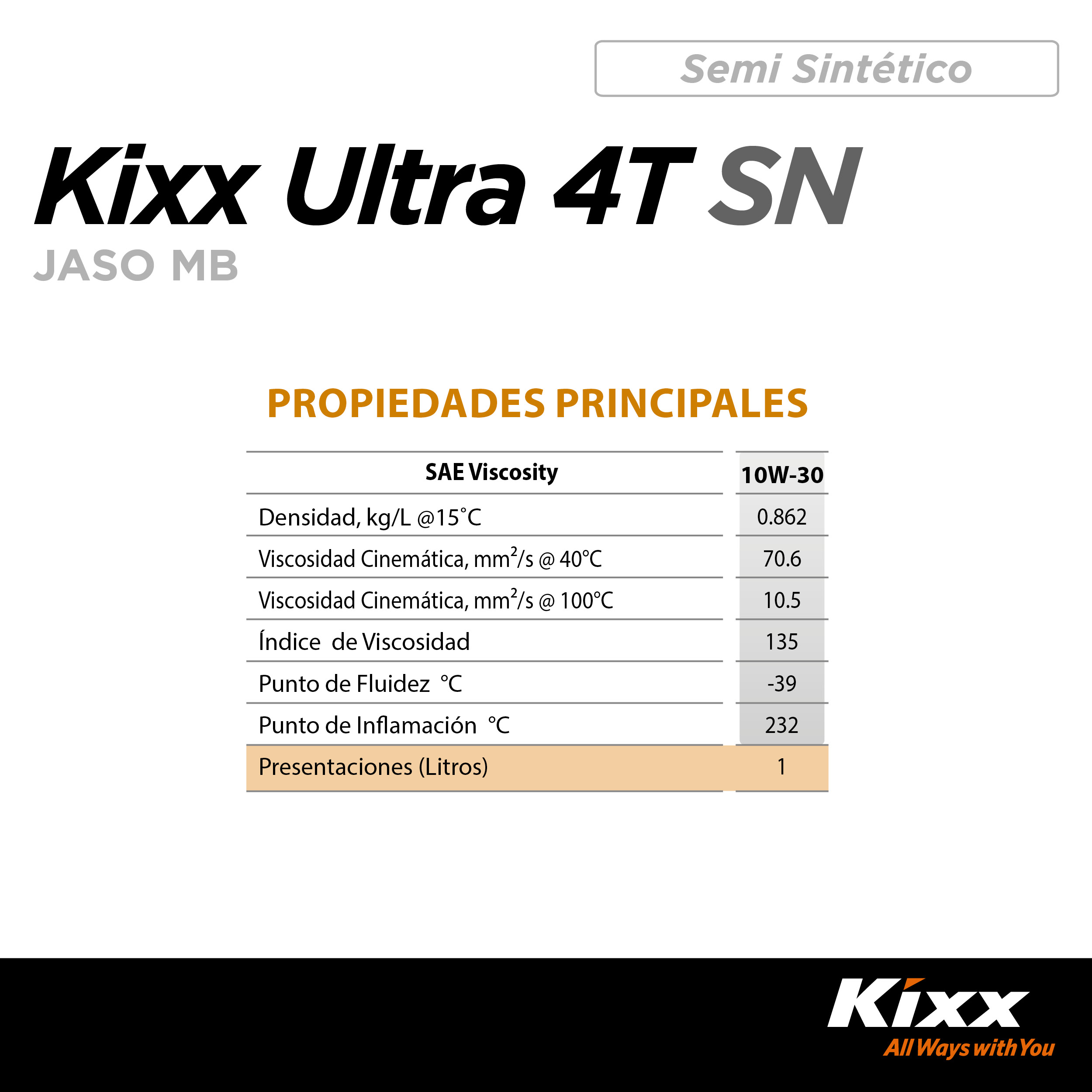 Foto 6 pulgar | Aceite Para Motocicleta Semi-sintético Kixx Ultra 4t Sn/mb 10w-30, 1l