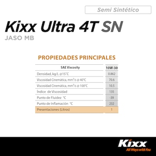 Foto 5 | Aceite Para Motocicleta Semi-sintético Kixx Ultra 4t Sn/mb 10w-30, 1l