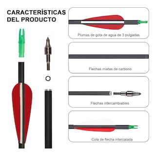 Foto 2 | 12 Flechas Para Arco Compuesto Recurvo Fibra De Carbón 7.8mm Eo Safe Imports Esi-19657 Multicolor