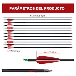 Foto 3 | 12 Flechas Para Arco Compuesto Recurvo Fibra De Carbón 7.8mm Eo Safe Imports Esi-19657 Multicolor