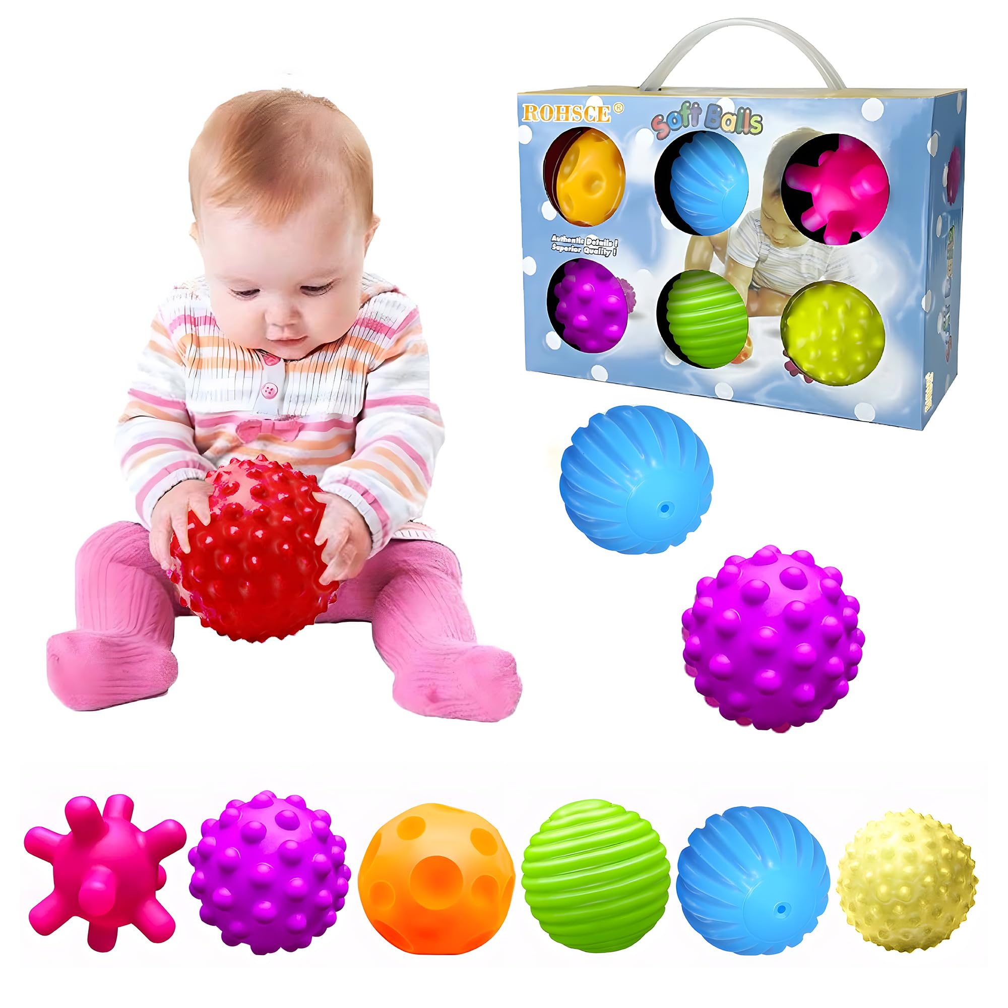 Venta Internacional - Bolas Sensoriales Rohsce Para Bebés De 6 A 12 Meses Con Texturas (paquete De 6)