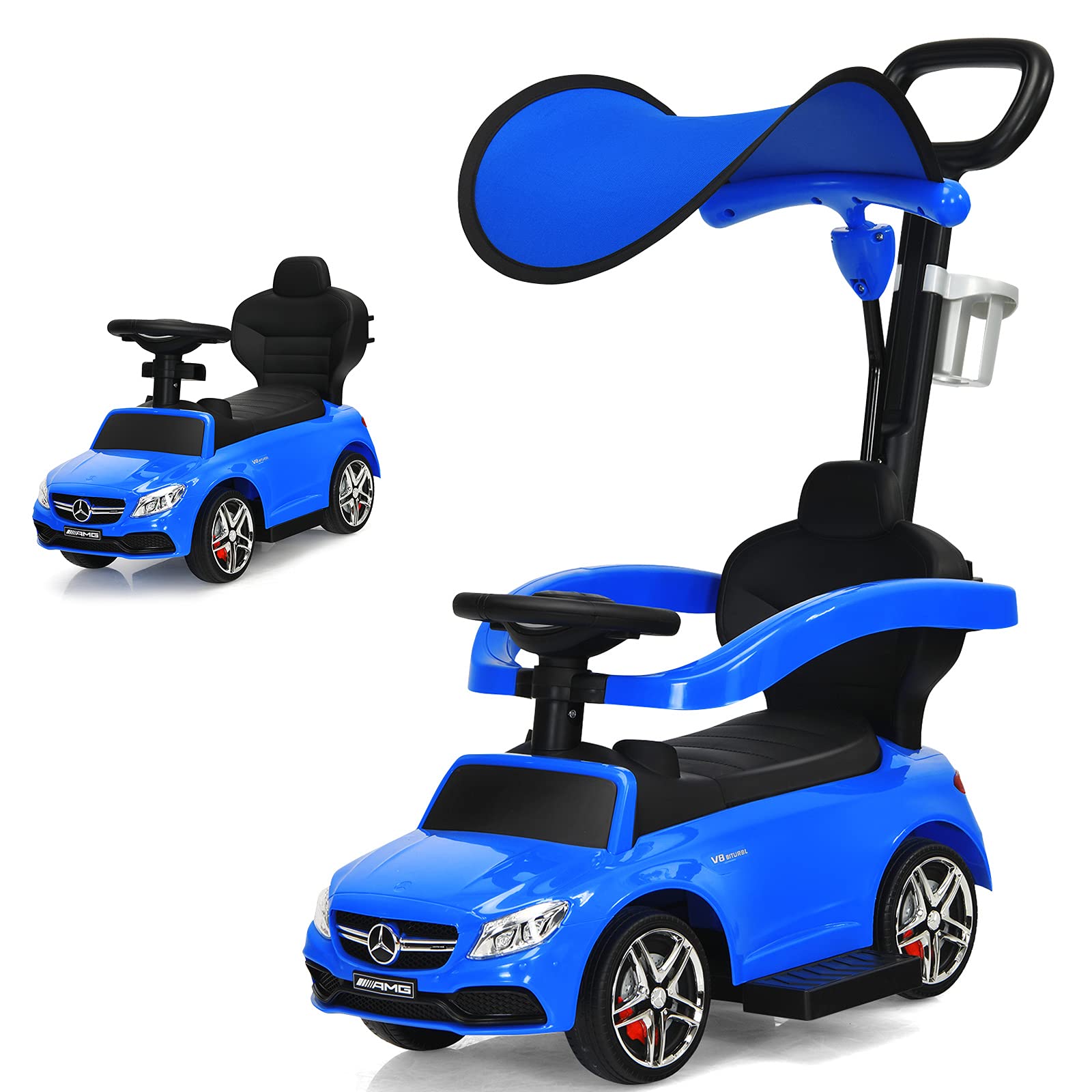 Montable Mercedes Benz Costzon 3 En 1 Con Toldo Azul Para Niños - Venta Internacional.