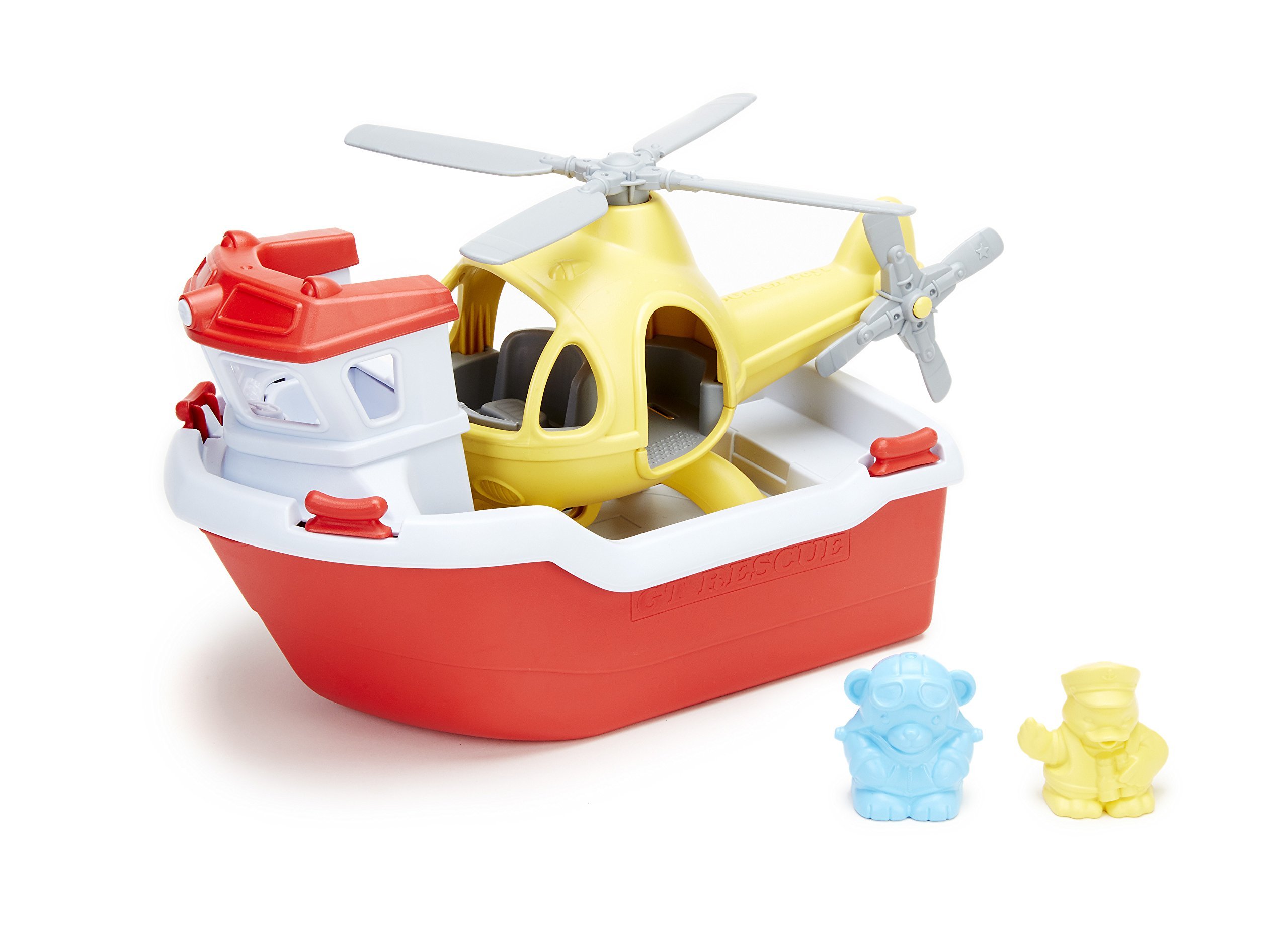 Bote De Rescate Toy Green Toys Con Helicóptero Rojo - Venta Internacional.