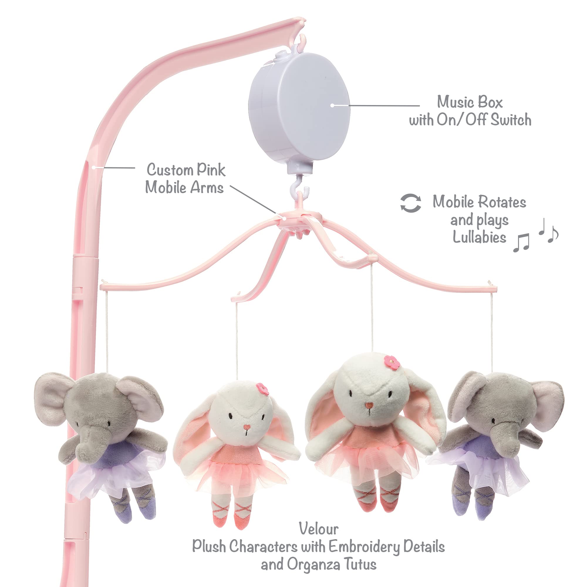 Foto 5 pulgar | Crib Mobile Bedtime Originals Tiny Dancer Pink Con Animales - Venta Internacional.