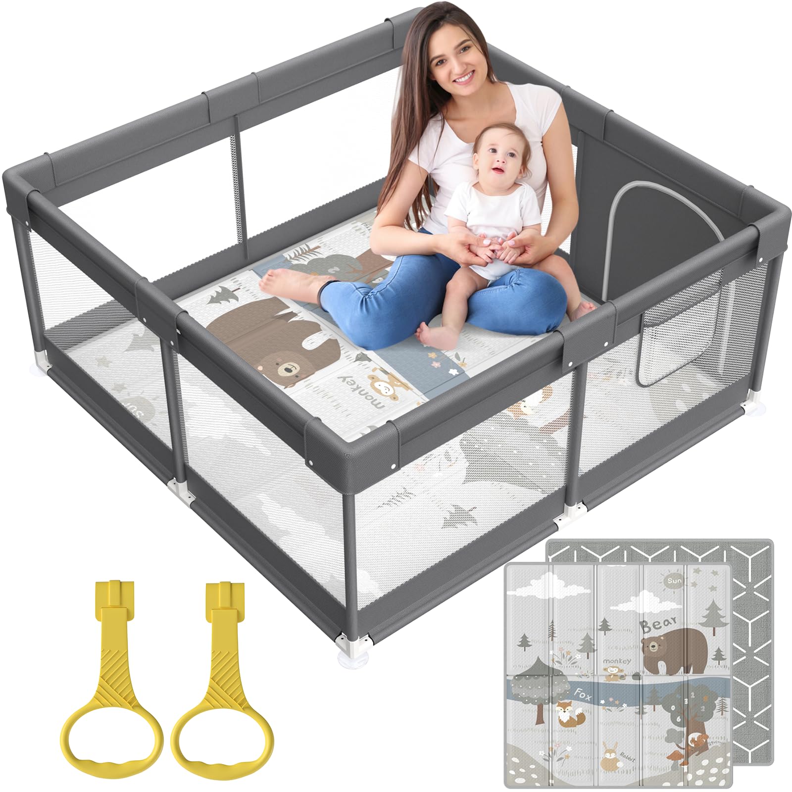 Foto 2 pulgar | Baby Playpen Fodoss Con Tapete Para Bebés Y Niños Pequeños, Color Gris Oscuro - Venta Internacional.