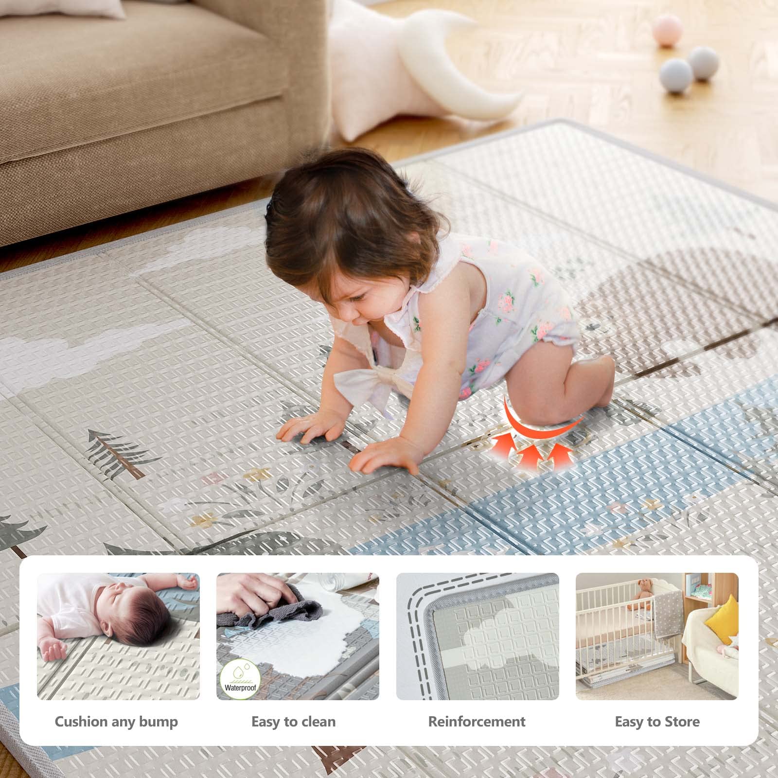 Foto 2 | Baby Playpen Fodoss Con Tapete Para Bebés Y Niños Pequeños, Color Gris Oscuro - Venta Internacional.