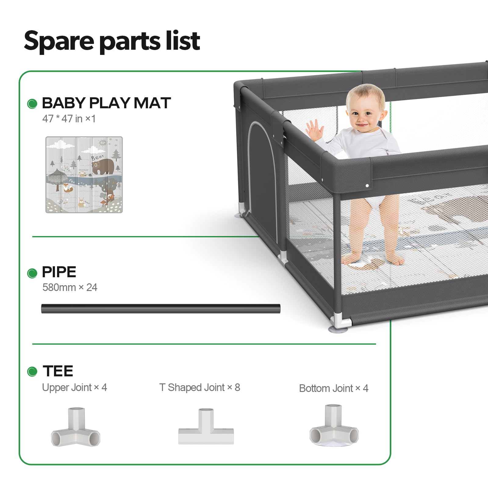 Foto 7 pulgar | Baby Playpen Fodoss Con Tapete Para Bebés Y Niños Pequeños, Color Gris Oscuro - Venta Internacional.