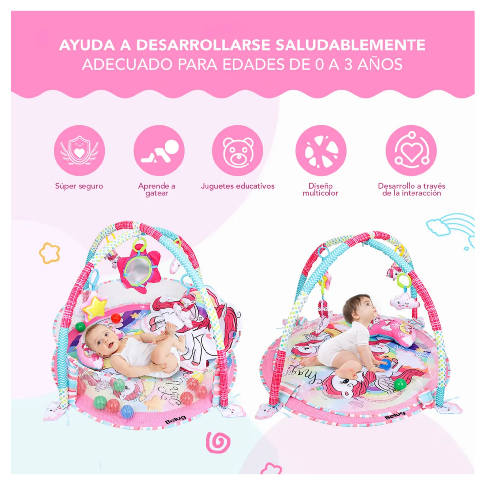Foto 3 pulgar | Gimnasio Bebé Interactivo Belug Tapete Didáctico Infantil Nube Unicornio Rosa