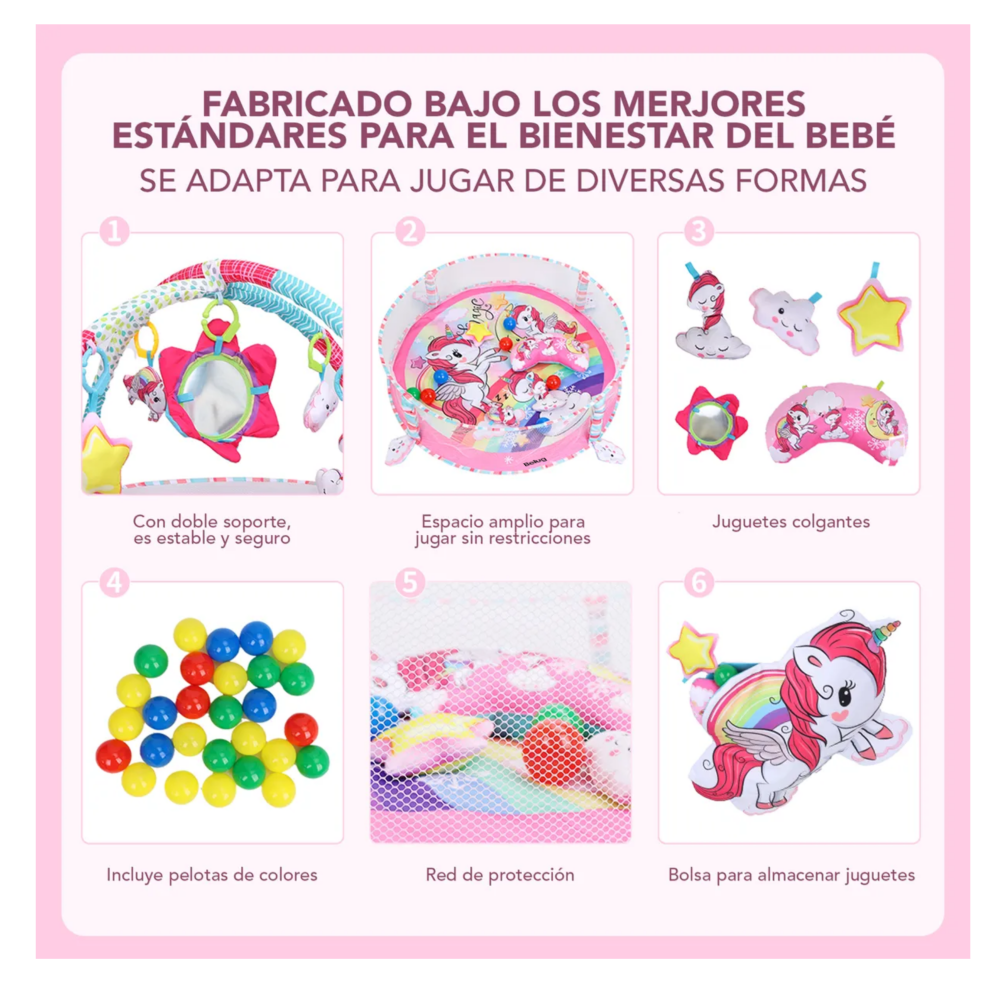 Foto 3 | Gimnasio Bebé Interactivo Belug Tapete Didáctico Infantil Nube Unicornio Rosa