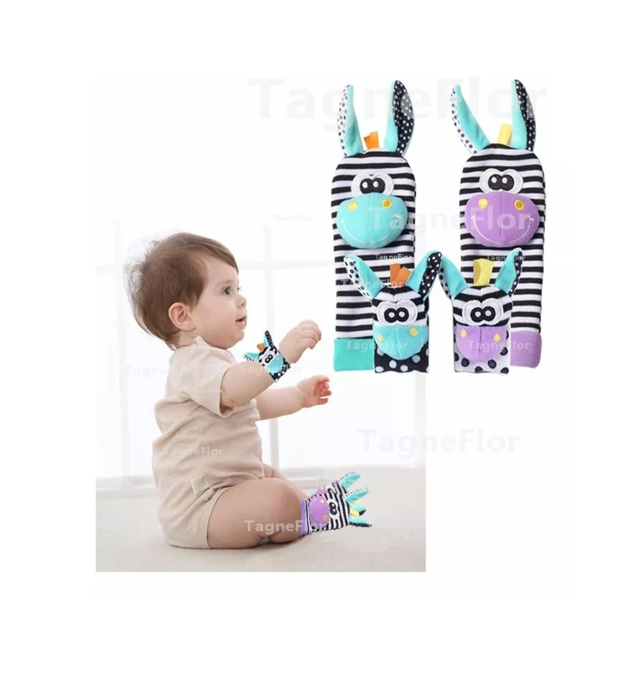 Foto 5 pulgar | Sonajas Para Bebe Calcetines Juguete Estimulación Temprana 4 Estilo