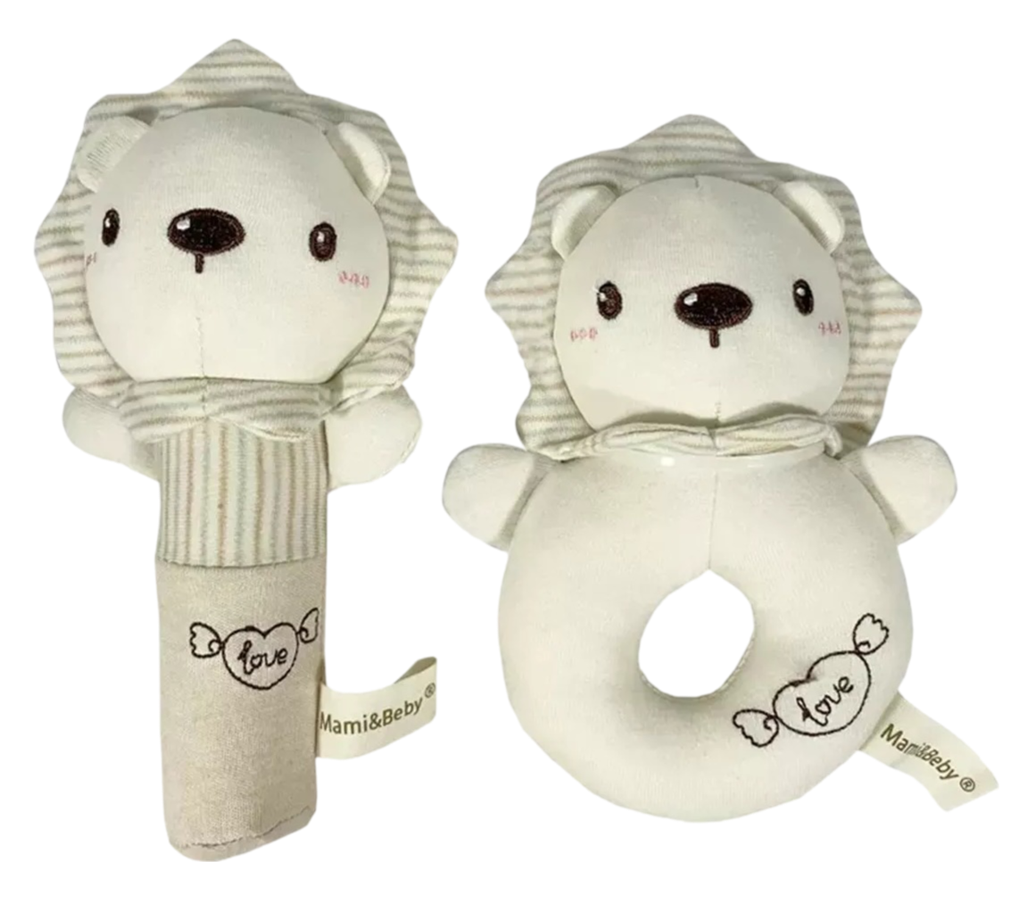 Set de 2 Sonajas de Peluche Extra Suave Figura León para Bebé