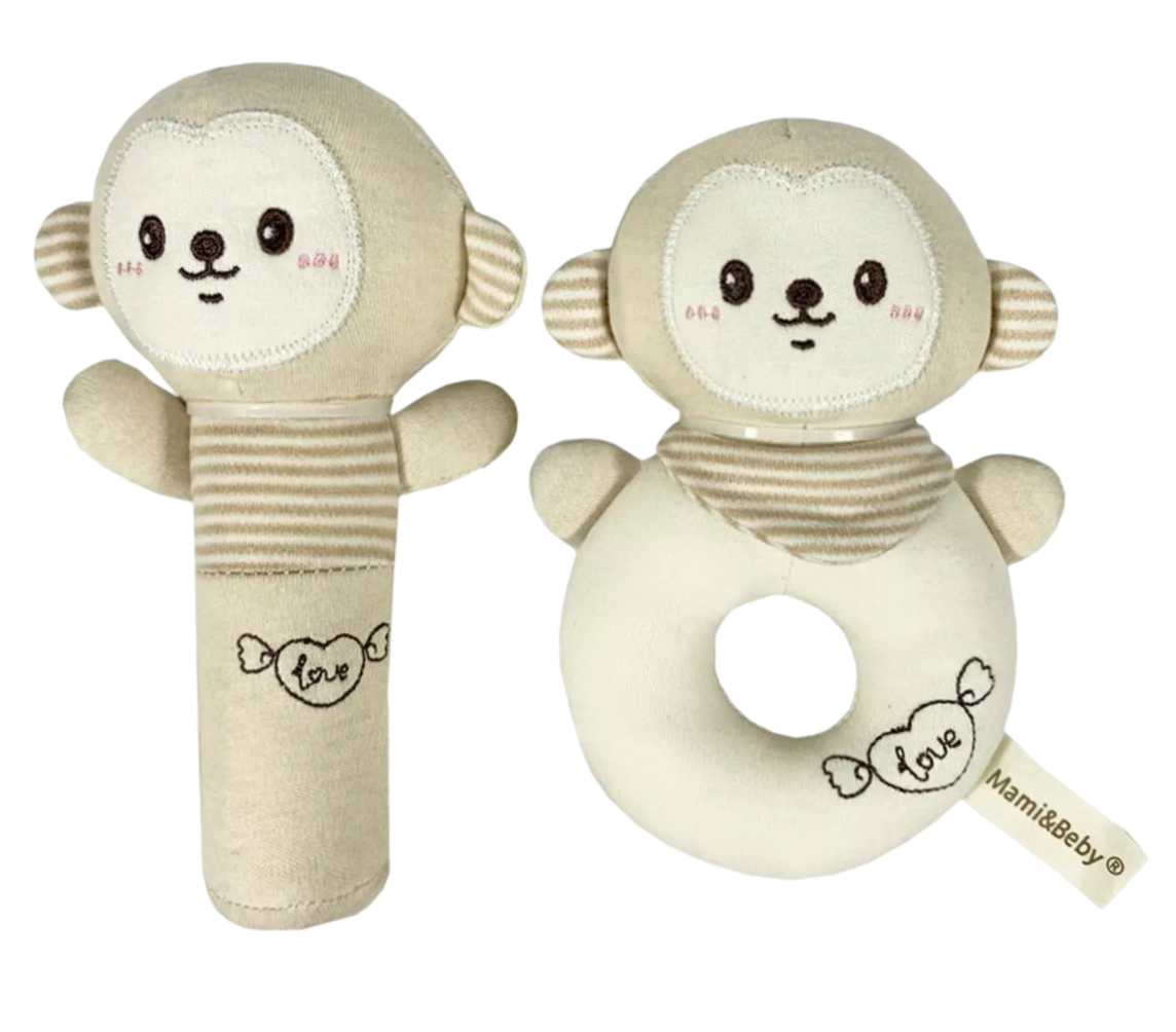 Foto 2 pulgar | Set De 2 Sonajas Para Bebe Juguete Peluche Felpa Extra Suave, Figura: Chango