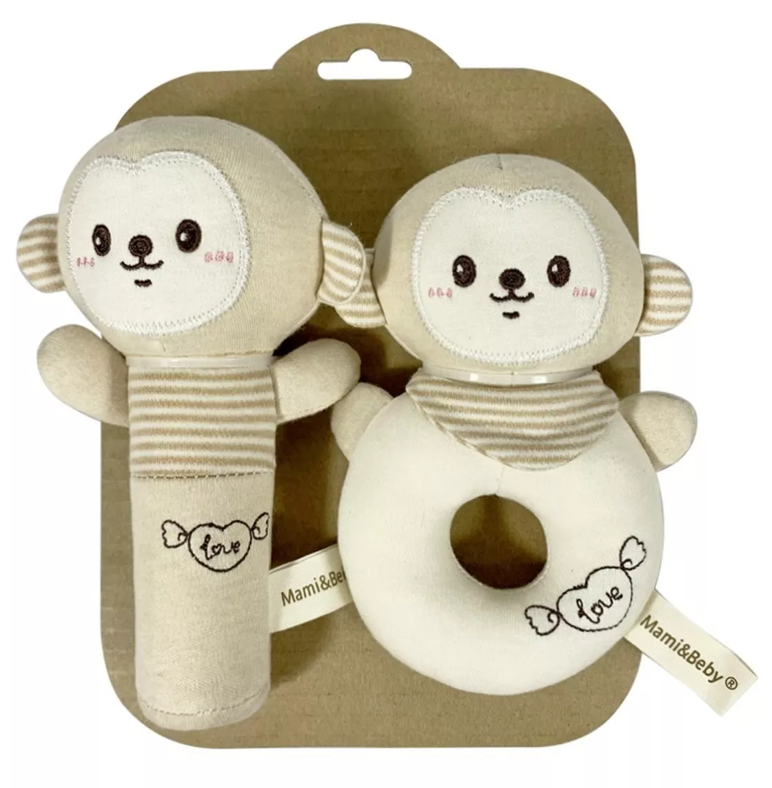 Foto 5 pulgar | Set De 2 Sonajas Para Bebe Juguete Peluche Felpa Extra Suave, Figura: Chango
