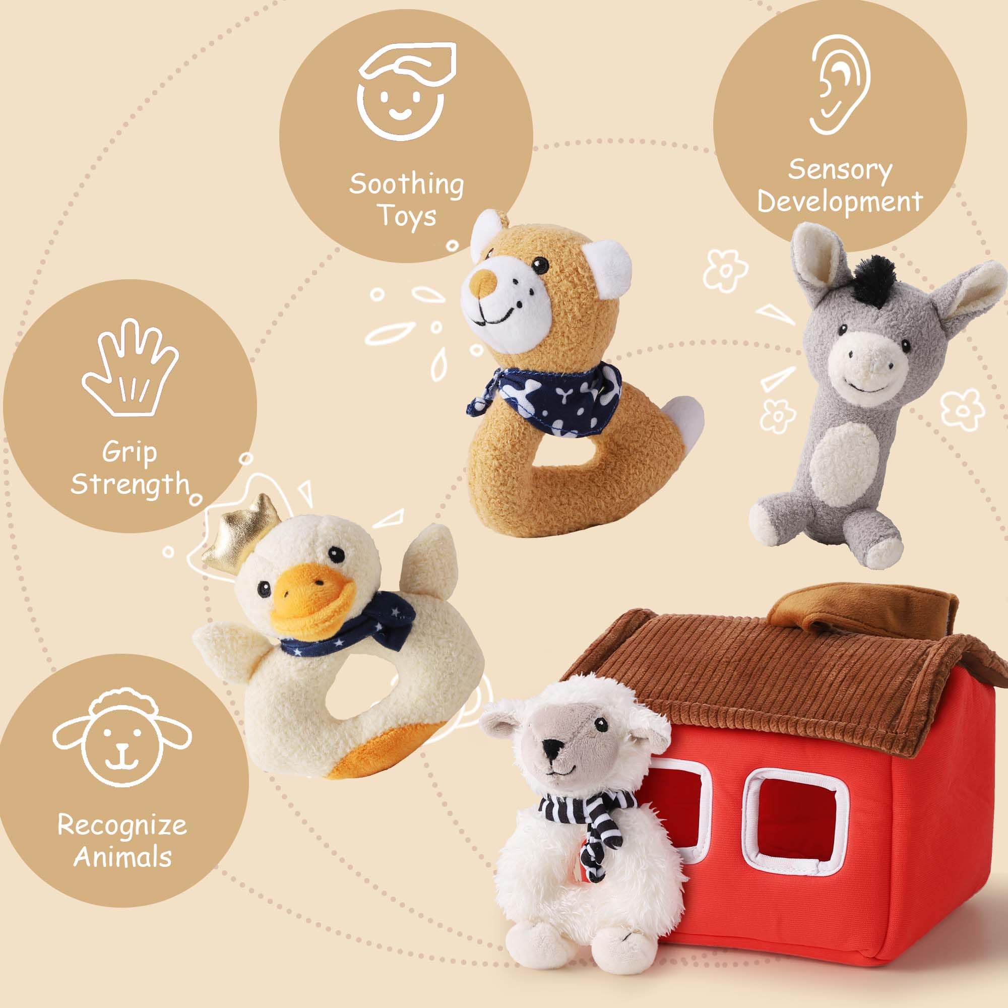 Foto 5 pulgar | Sonajero de Peluche para Bebés Iplay Ilearn Farm Animals Con Casa - Venta Internacional