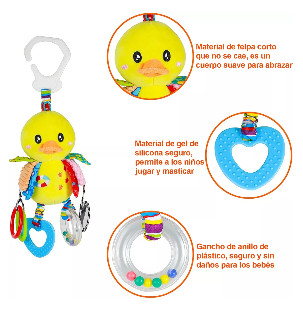 Foto 5 pulgar | Juguete Peluche Sonaja Mordedera Texturas Estimulación Bebé Amarillo