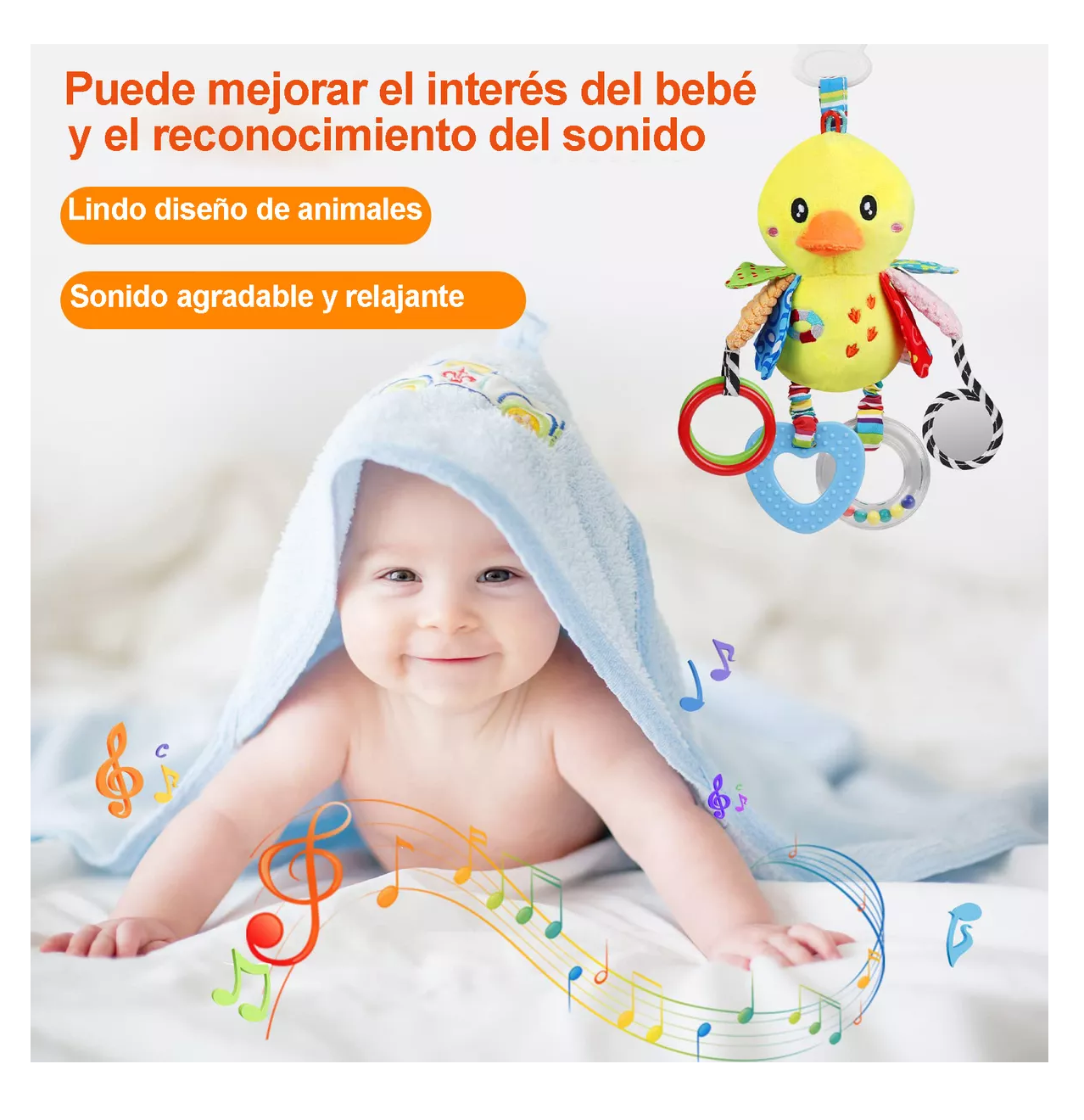 Foto 6 pulgar | Juguete Peluche Sonaja Mordedera Texturas Estimulación Bebé Amarillo