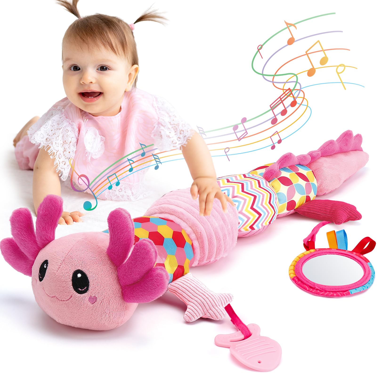 Foto 2 pulgar | Peluche Tummy Time Toy Hahaland Musical Axolotl Para 0-6 Meses - Venta Internacional.